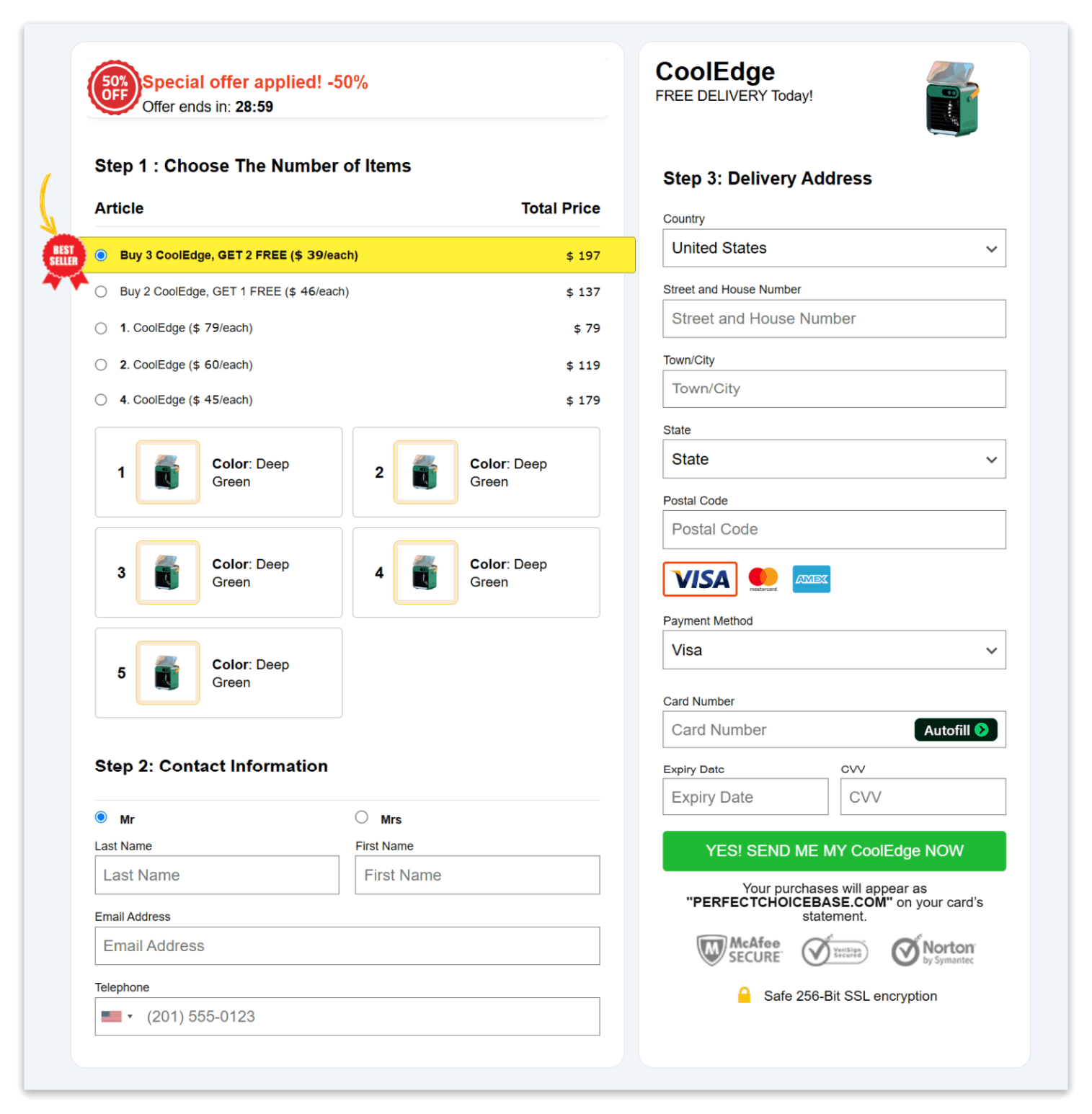 CoolEdge secure checkout page